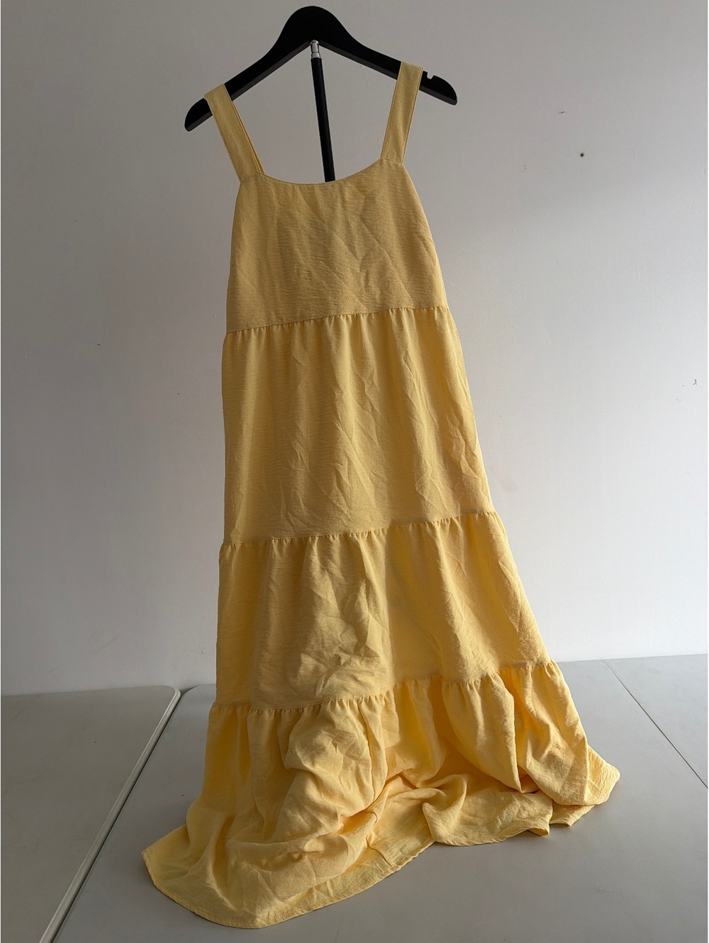 Black Bow Yellow Tiered Maxi Dress Medium 0002